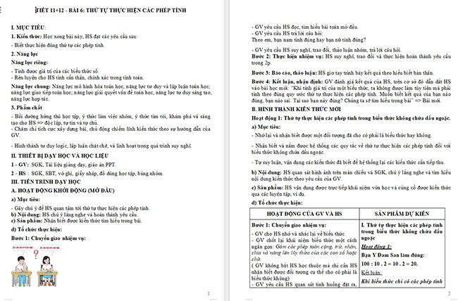 Giáo án Toán 6 Bài 6: Thứ tự thực hiện các phép tính