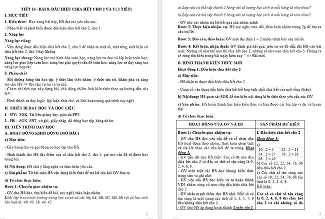 Giáo án Toán 6 Bài 8: Dấu hiệu chia hết cho 2, cho 5
