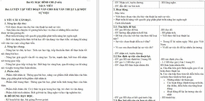 Giáo án Tiếng Việt 4: Luyện tập viết đoạn văn cho bài văn thuật lại một sự việc