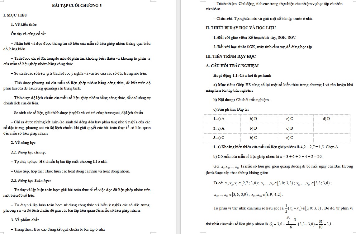 Kế hoạch bài dạy Toán 12 CTST Bài tập cuối chương III
