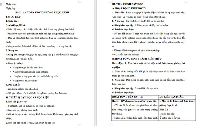 Giáo án Khoa học tự nhiên 6 An toàn trong phòng thực hành