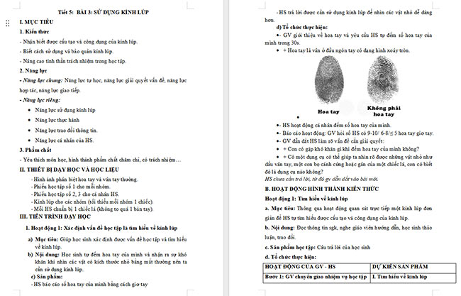 Giáo án Khoa học tự nhiên 6 Sử dụng kính lúp