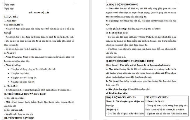 Giáo án Khoa học tự nhiên 6 Đo chiều dài