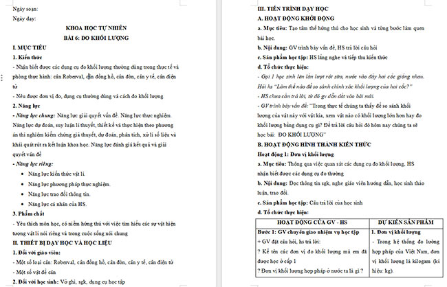 Giáo án Khoa học tự nhiên 6 Đo khối lượng
