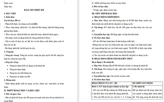 Giáo án Khoa học tự nhiên 6 Đo nhiệt độ