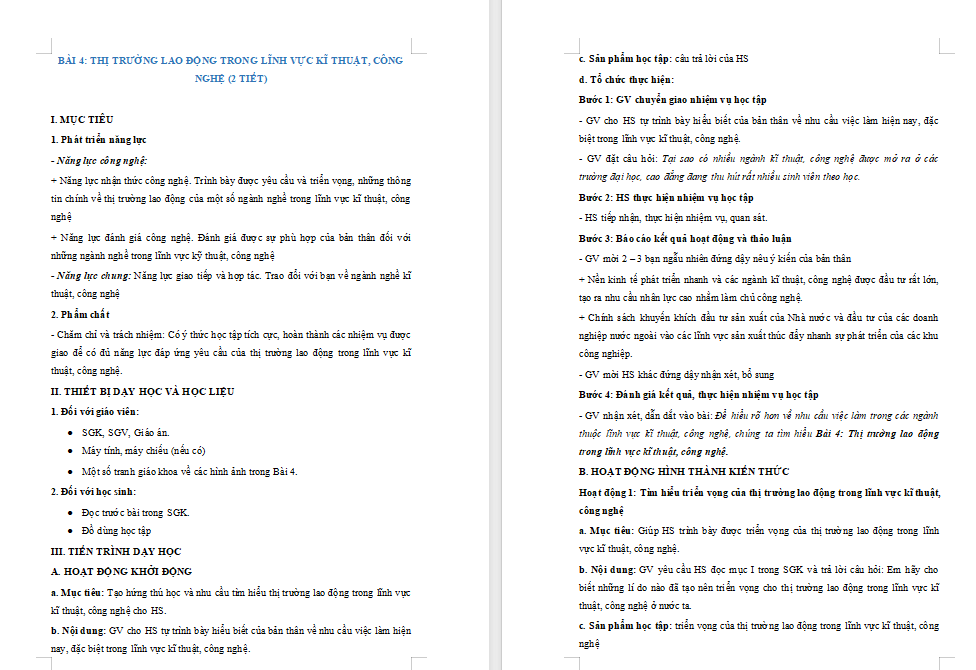  Thị trường lao động trong lĩnh vực kĩ thuật công nghệ