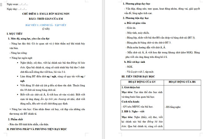 Giáo án Tiếng Việt 2 Nghe - viết Ngày hôm qua đâu rồi, Chữ hoa Ă, Â