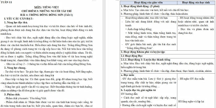 Giáo án Tiếng Việt 4: Trống đồng Đông Sơn