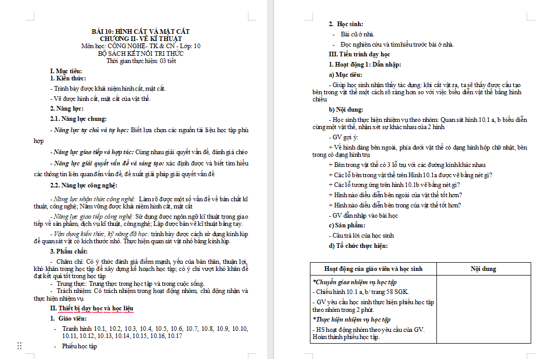 PowerPoint Công nghệ 10 Bài 10: Hình cắt và mặt cắt