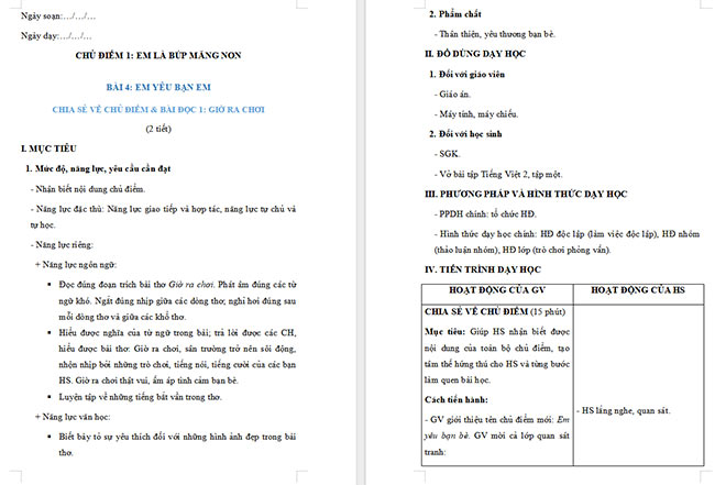 Giáo án Tiếng Việt 2 Giờ ra chơi