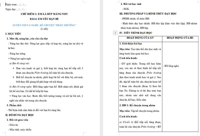 Giáo án Tiếng Việt 2 Kể chuyện đã học Phần thưởng