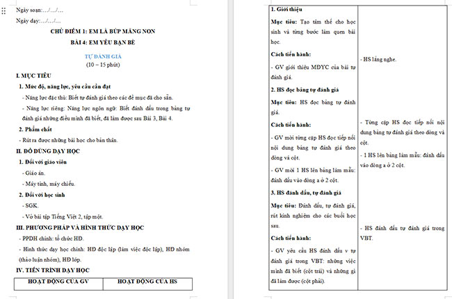 Giáo án Tiếng Việt 2 Em đã biết những gì, làm được những gì?