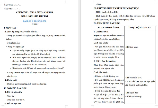 Giáo án Tiếng Việt 2 Trường em