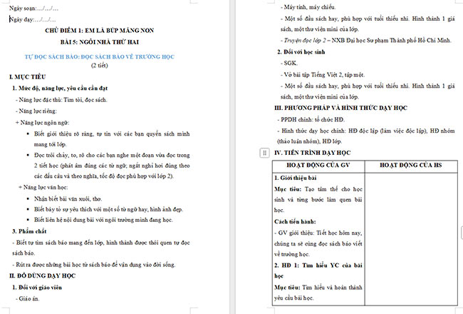 Giáo án Tiếng Việt 2 Đọc sách báo viết về trường học