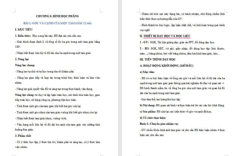 Góc và cạnh của một tam giác