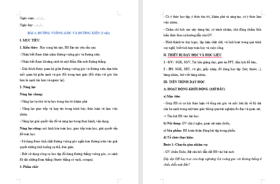 Đường vuông góc và đường xiên