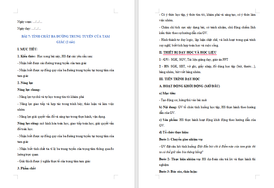 Tính chất ba đường trung tuyến của tam giác