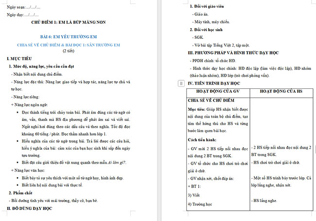 Giáo án Tiếng Việt 2 Sân trường em