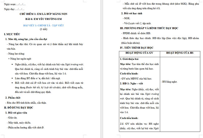 Giáo án Tiếng Việt 2 Nghe - viết Ngôi trường mới, Chữ hoa Đ