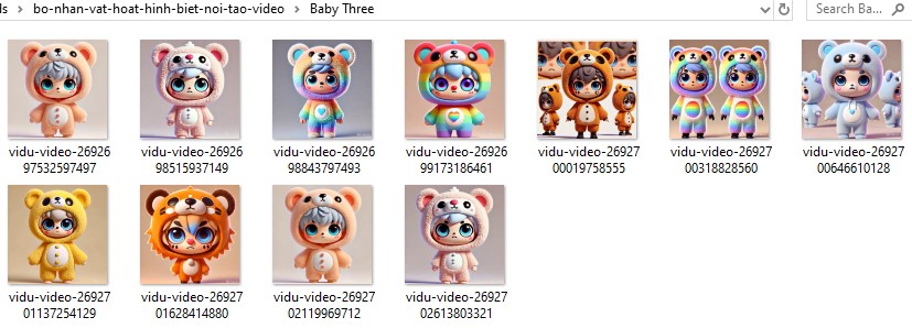 Bộ nhân vật Baby Three biết nói làm video
