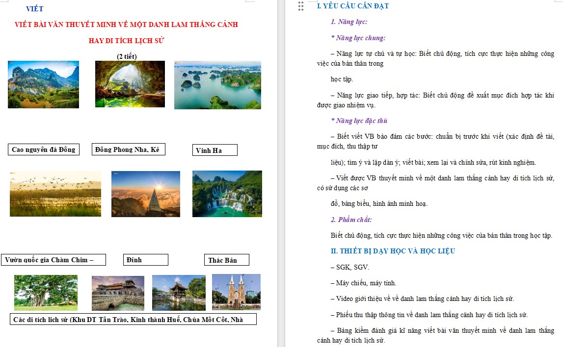 Giáo án Bài Viết bài văn thuyết minh về một danh lam thắng cảnh hay di tích lịch sử Ngữ văn 9 CTST