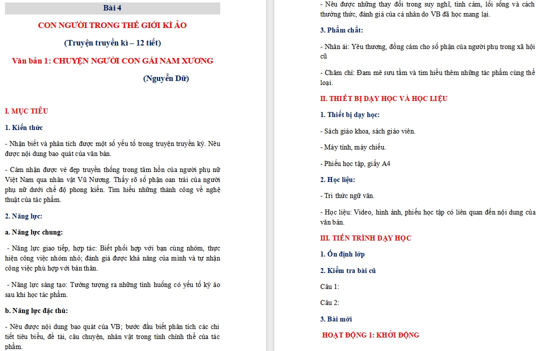 Giáo án Bài Chuyện người con gái Nam Xương Ngữ văn 9 CTST