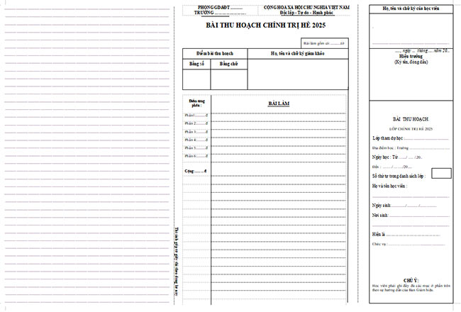 Mẫu giấy làm bài thu hoạch chính trị hè 