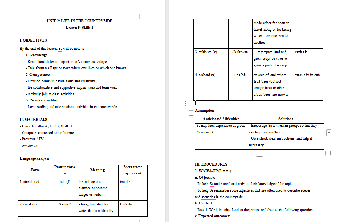 Tiếng Anh 8 Unit 2: Skills 1