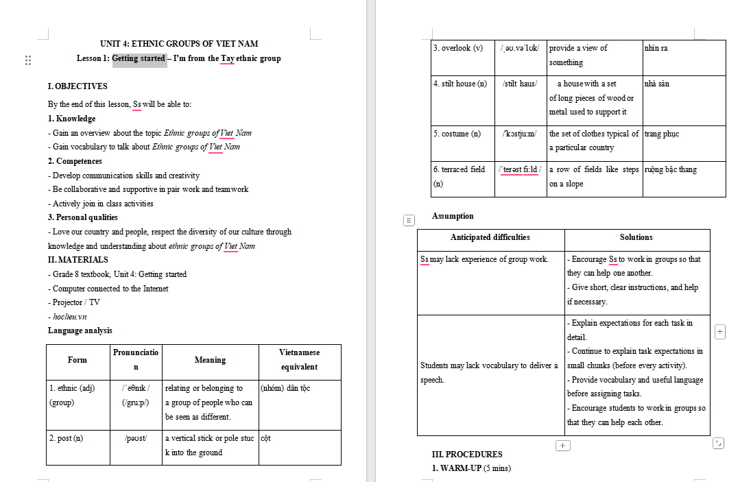 Tiếng Anh 8 Unit 4: Getting Started