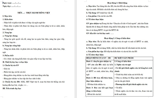 Giáo án Văn 6 Bài 2: Thực hành tiếng Việt (trang 43)