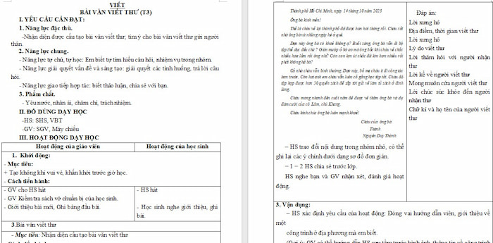 Giáo án Tiếng Việt 4: Nhận diện bài văn viết thư
