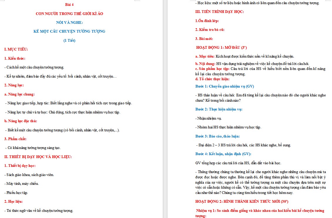 Giáo án Bài Kể một câu chuyện tưởng tượng Ngữ văn 9 CTST