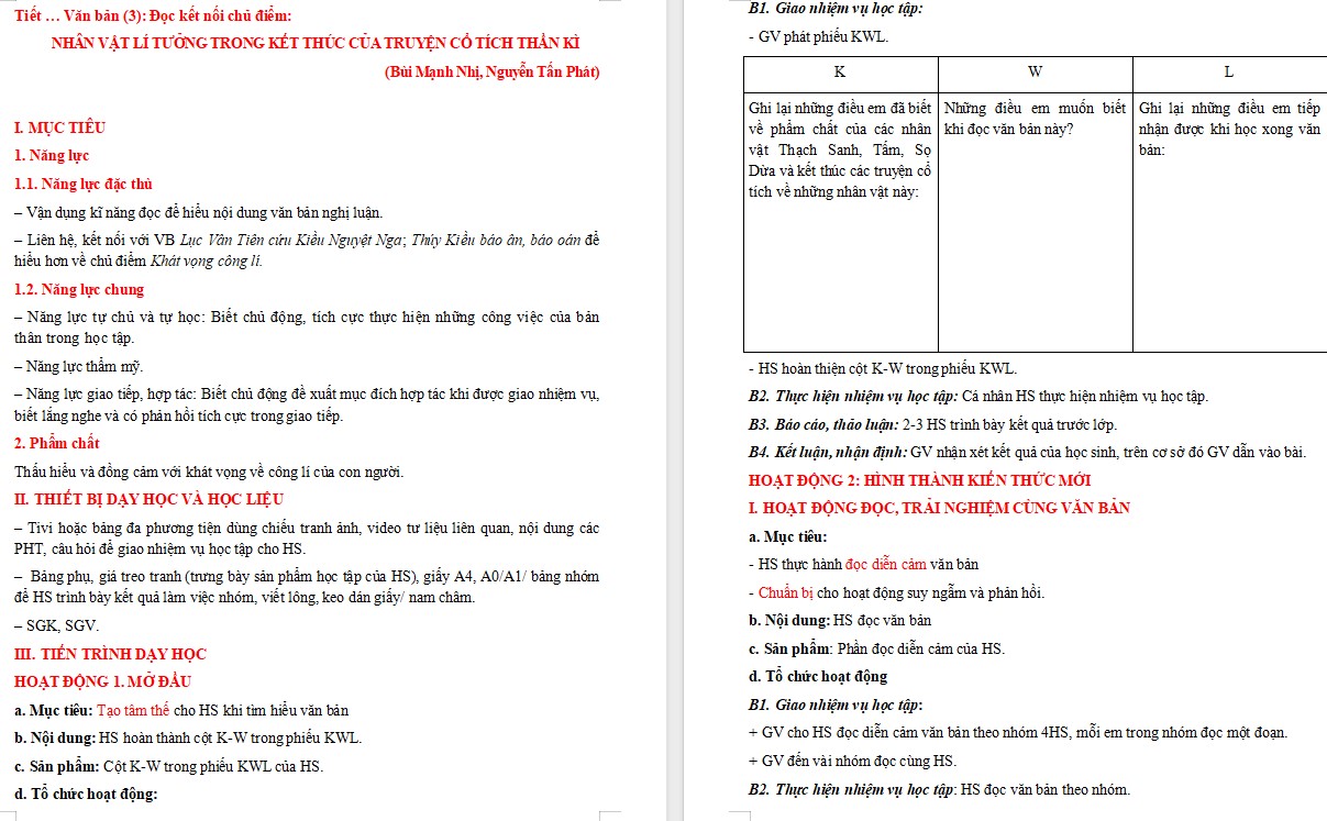 Giáo án Bài Nhân vật lí tưởng trong kết thúc của truyện cổ tích thần kì Ngữ văn 9 CTST