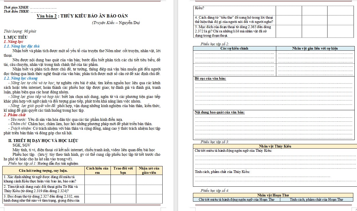 Giáo án Bài Thúy Kiều báo ân báo oán Ngữ văn 9 CTST