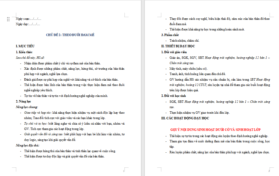 PowerPoint Hoạt động trải nghiệm 12 Chủ đề 2: Theo đuổi đam mê  