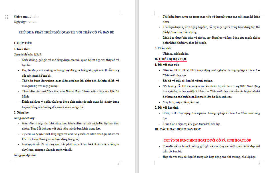 Phát triển mối quan hệ với thầy cô và các bạn