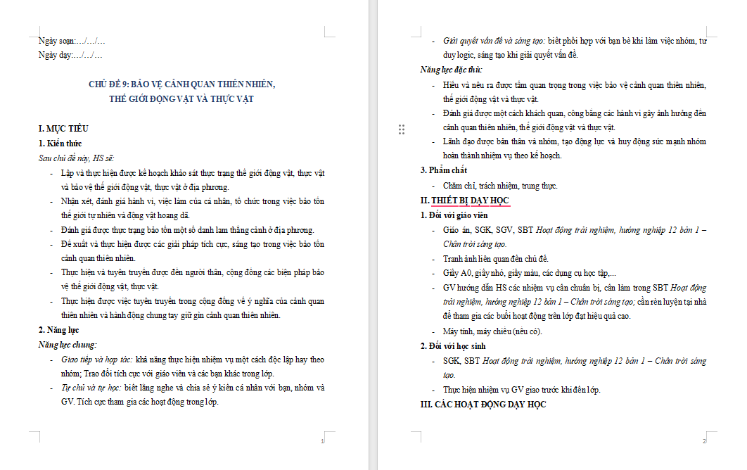 Bảo vệ cảnh quan thiên nhiên thế giới động vật và thực vật