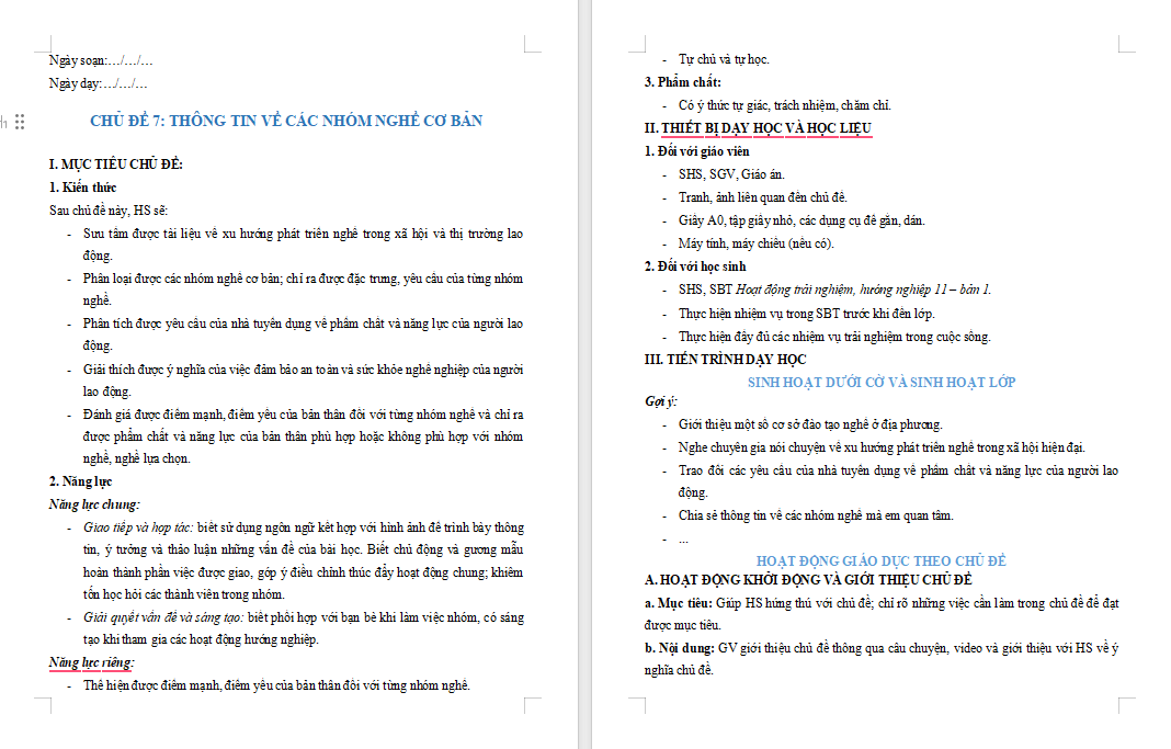 Giáo án Hoạt động trải nghiệm 11 Chân trời Bản 1 Chủ đề 7 (PPT + Word)