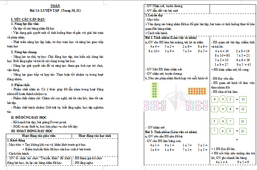Giáo án Toán lớp 3: Luyện tập trang 30