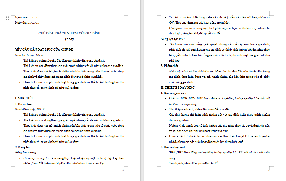 PowerPoint HĐTN 12 Chủ đề 4: Trách nhiệm với gia đình