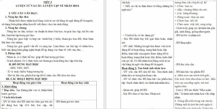 Giáo án Tiếng Việt 4: Luyện tập về nhân hoá