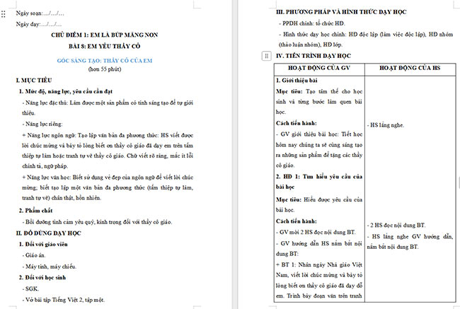Giáo án Tiếng Việt 2 Thầy cô của em