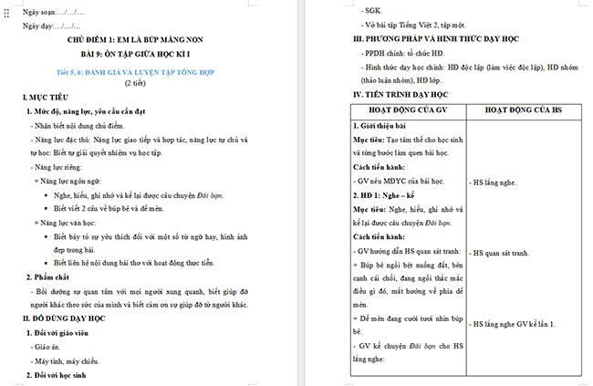 Giáo án Tiếng Việt 2 Ôn tập cuối học kì 1 Tiết 5, 6