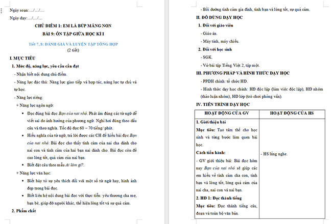 Giáo án Tiếng Việt 2 Ôn tập cuối học kì 1 Tiết 7, 8