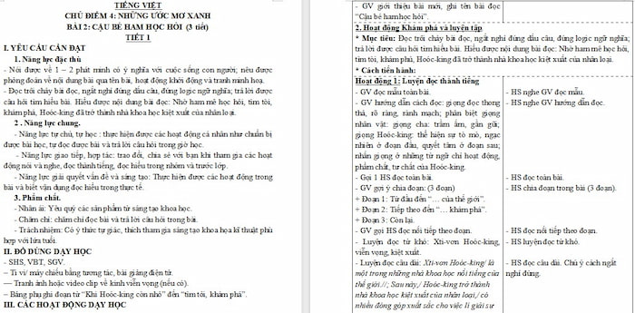 Giáo án Tiếng Việt 4: Cậu bé ham học hỏi