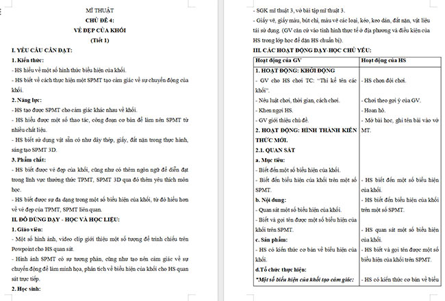 Giáo án Mĩ thuật 3 Vẻ đẹp của khối