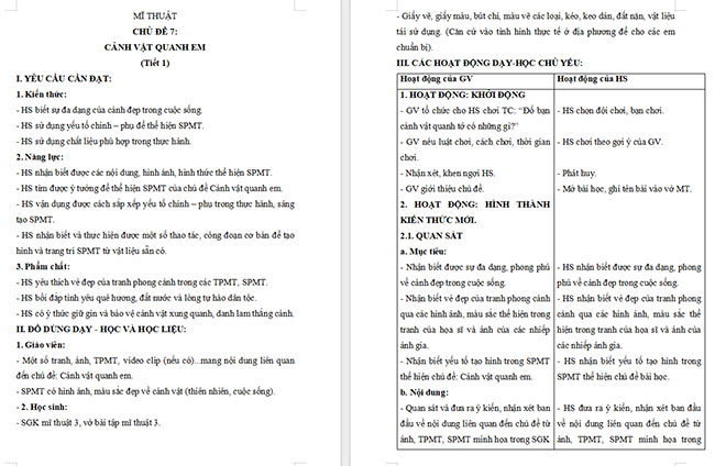 Giáo án Mĩ thuật 3 Cảnh vật quanh em