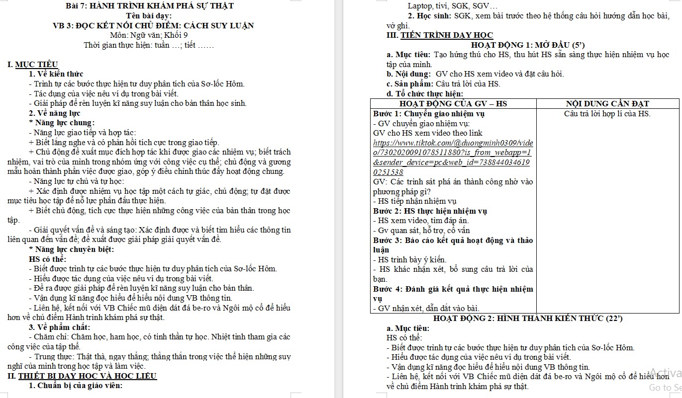 Giáo án Bài Cách suy luận Ngữ văn 9 CTST