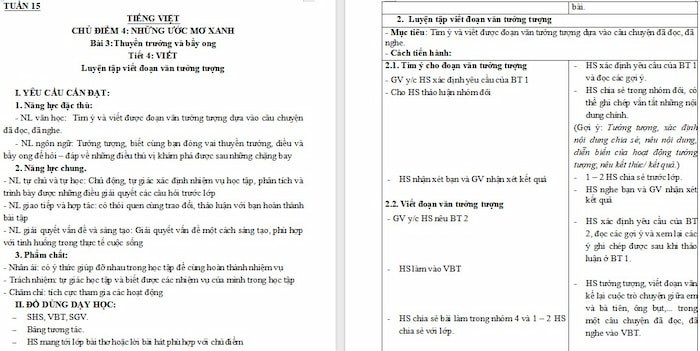 Giáo án Tiếng Việt 4: Luyện tập viết đoạn văn tưởng tượng