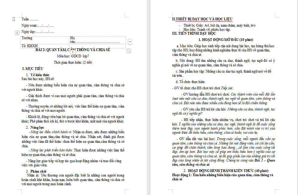 Quan tâm cảm thông và chia sẻ